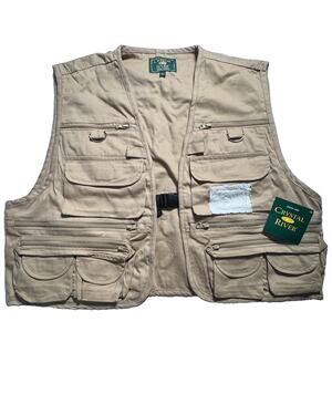 Crystal River XL Fly Fishing Utility Vest Tan 17 Pocket Cotton NWT